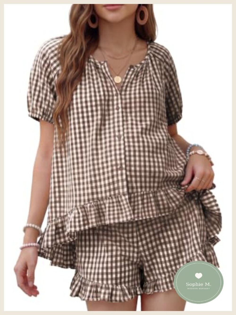 Maternity Pajama Set Cotton Nursing Sleepwear Shorts 2-Piece